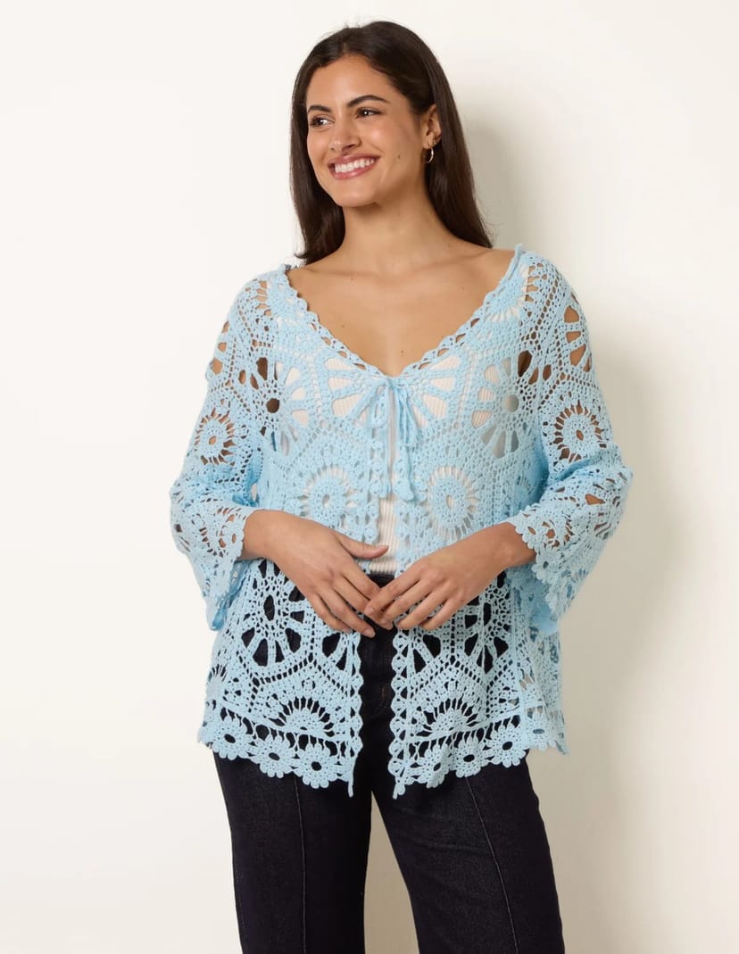 Blue Vanilla Long-Sleeved Crochet Cardigan - 1
