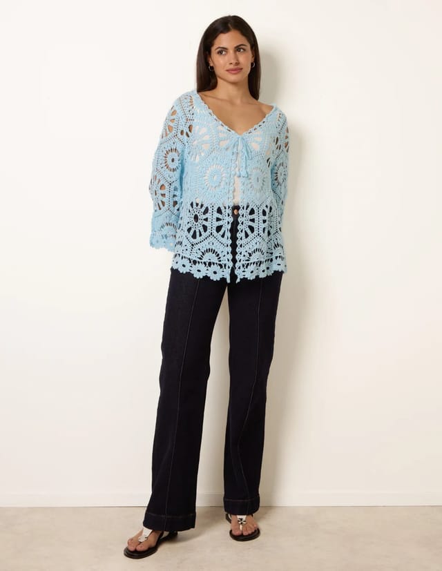Blue Vanilla Long-Sleeved Crochet Cardigan - 2