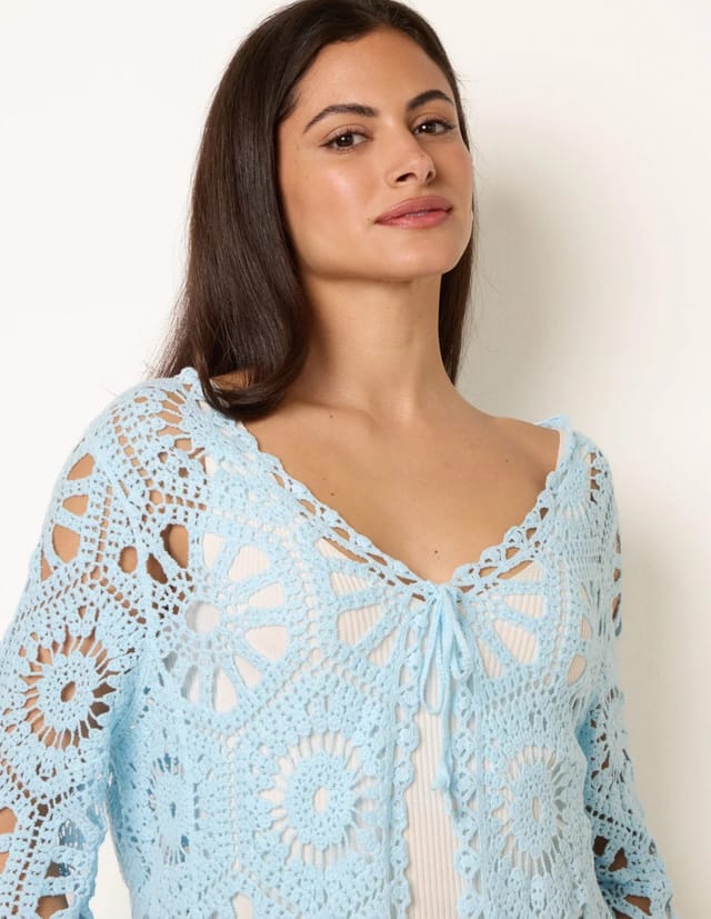 Blue Vanilla Long-Sleeved Crochet Cardigan - 3