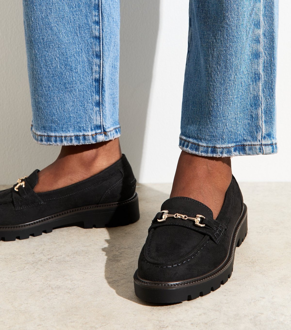 New Look Women's Black Suedette Buckle Penny Loafers Vegan New Look - 2