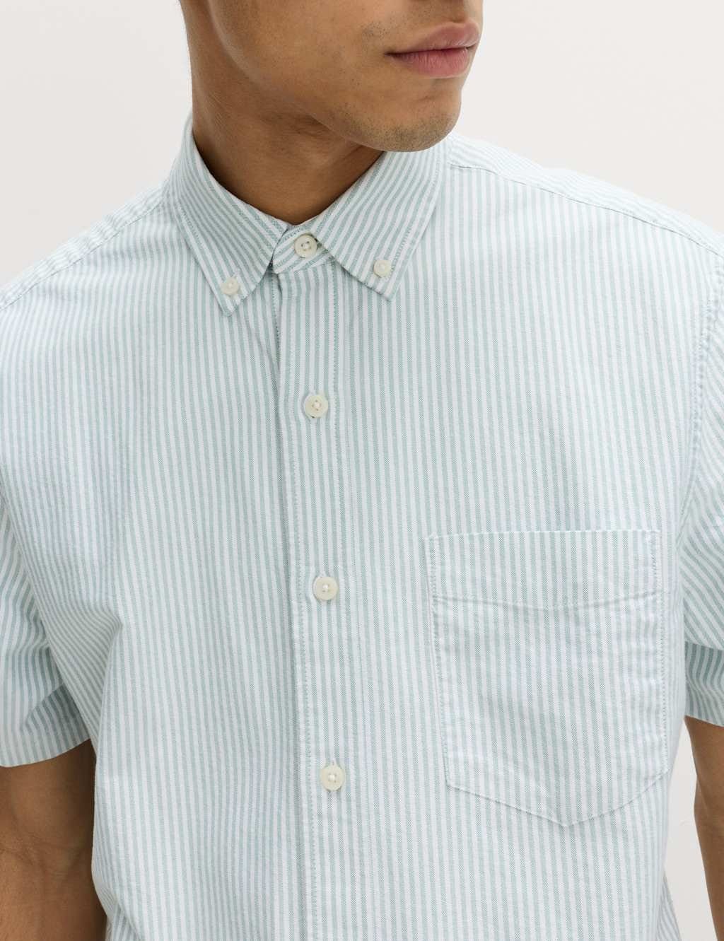 Marks & Spencer M&S Ultimate Pure Cotton Striped Oxford Shirt Olive Mix - 4