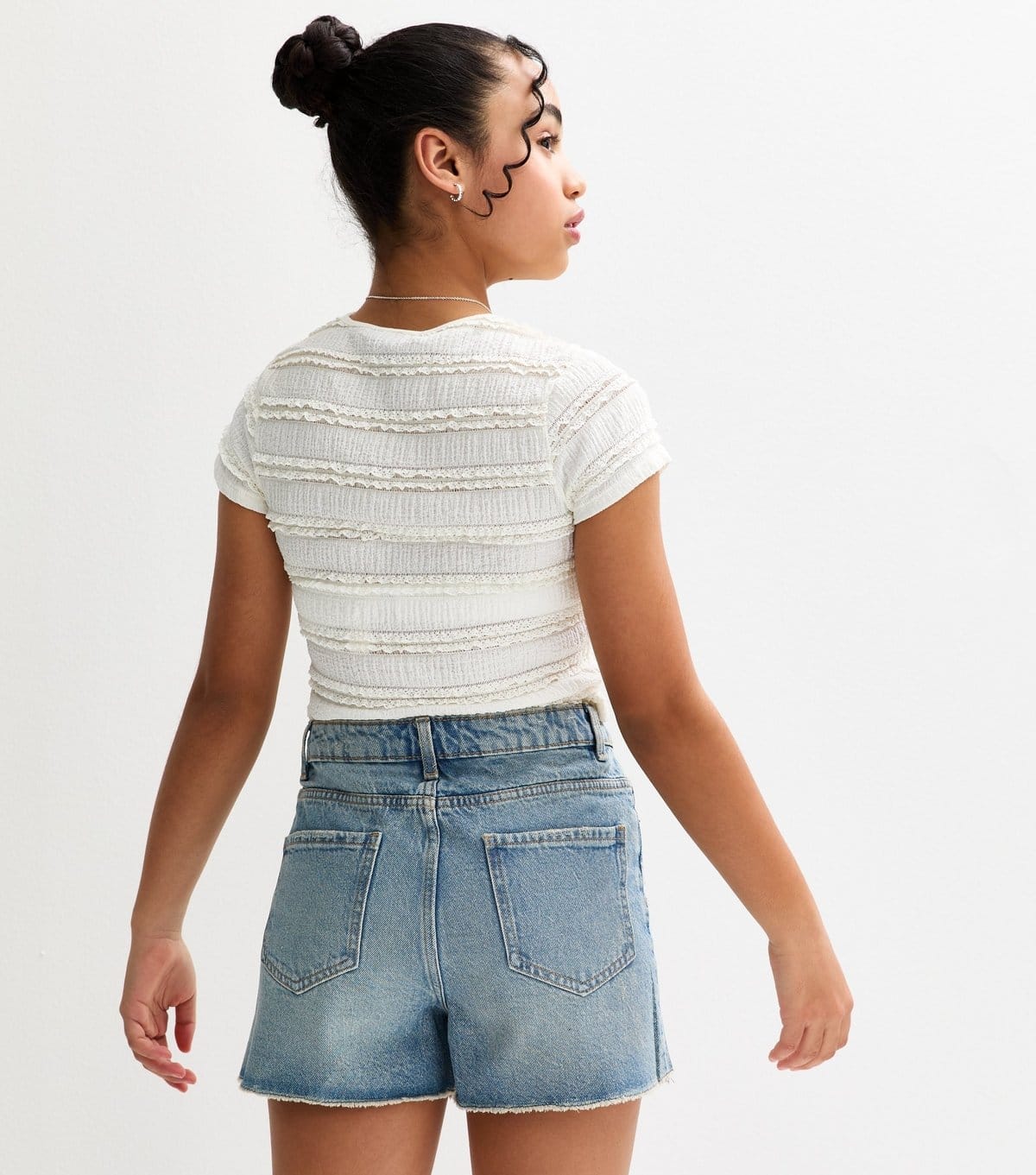 New Look Girls' Blue Embellished Ripped Denim Shorts New Look - 4