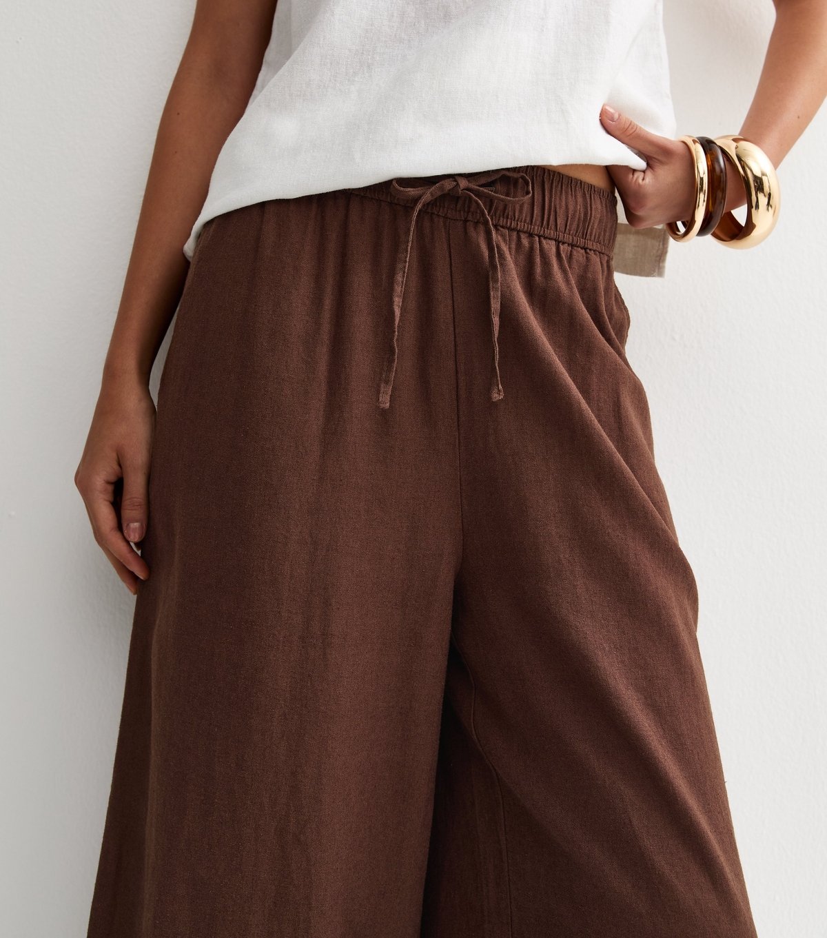 New Look Women's Brown Linen Blend Crop Trousers New Look - 2