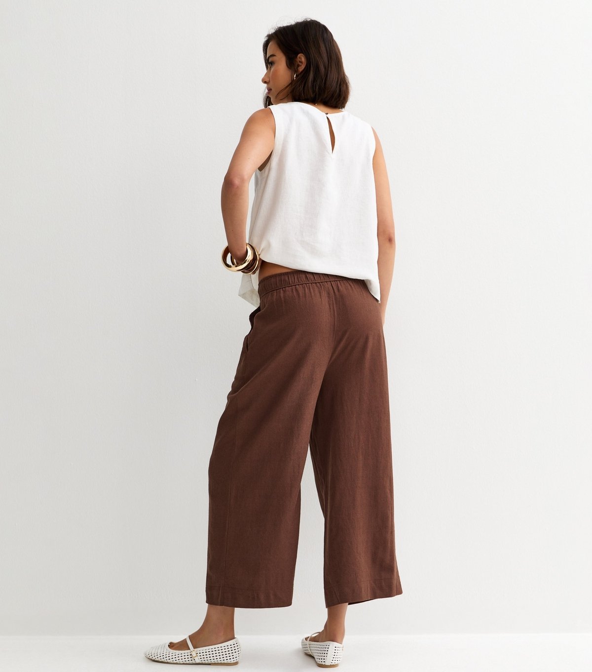 New Look Women's Brown Linen Blend Crop Trousers New Look - 4