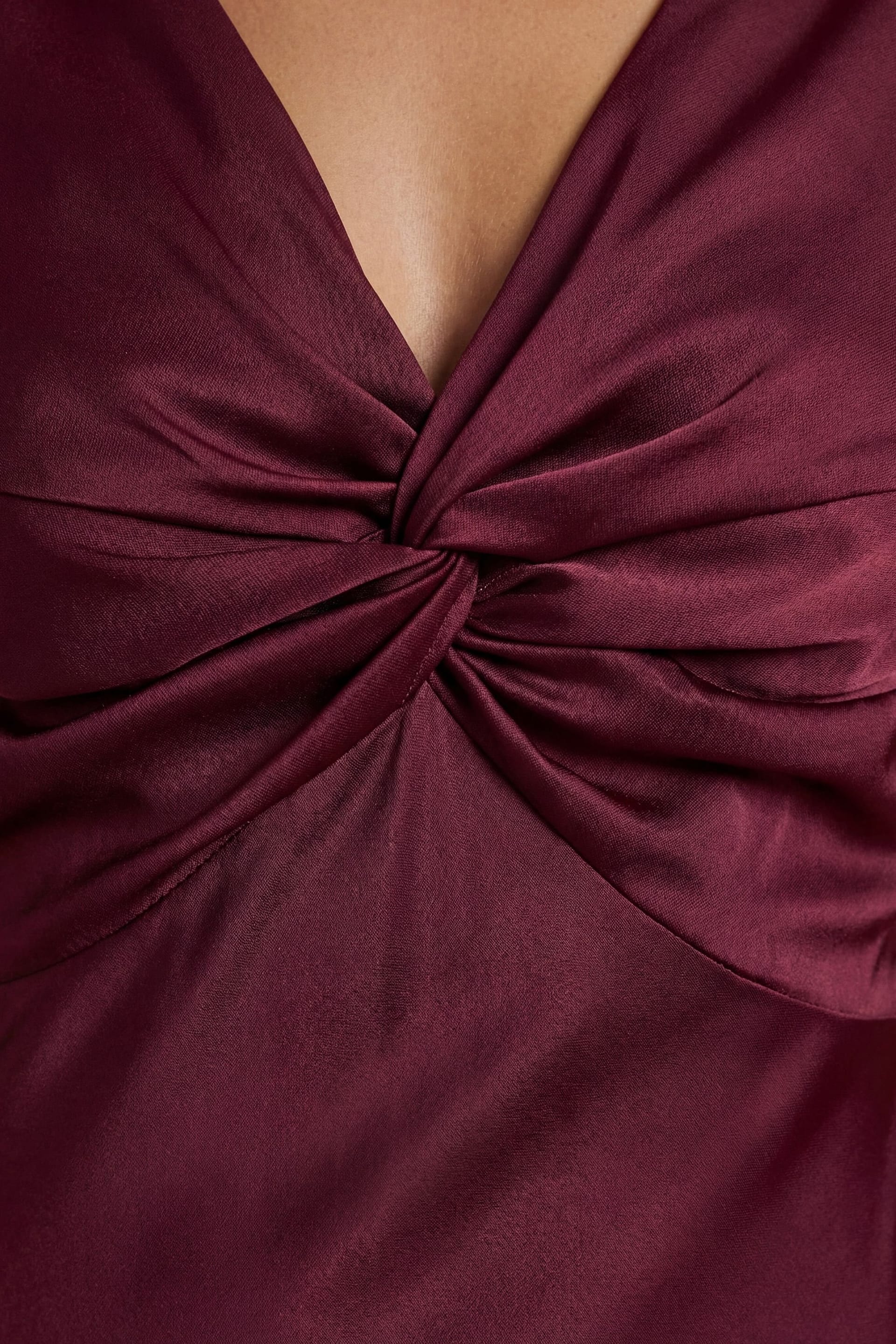 Oasis Oasis Women's Wine Satin Twist Front Angel Sleeve Midi Bridesmaid Dress - 4