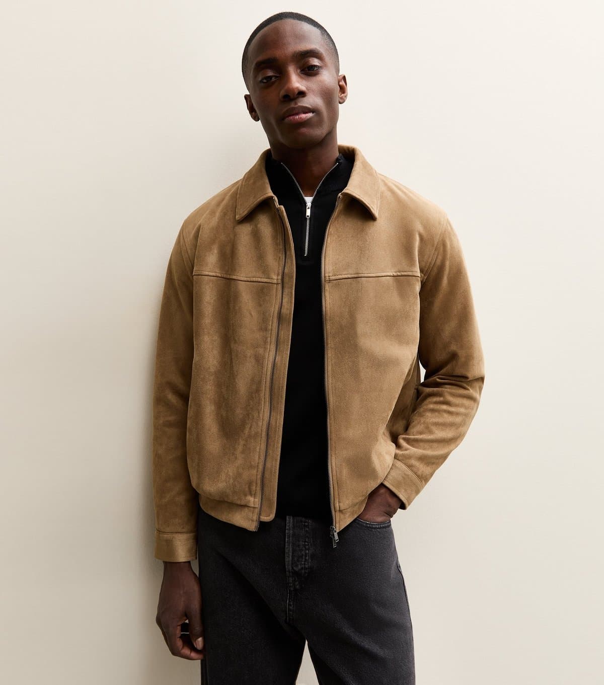 New Look Men's Camel Faux Suede Collared Jacket New Look