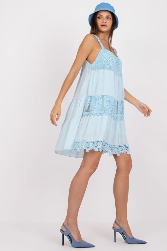 Love Lace Love Lace Women's Summer Heart Neckline Flared Strap Dress in Blue - 2