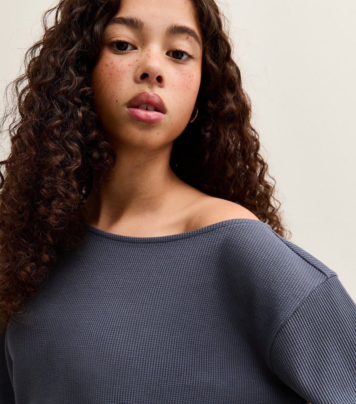 New Look Girls' Blue Waffle Off Shoulder Sweatshirt New Look