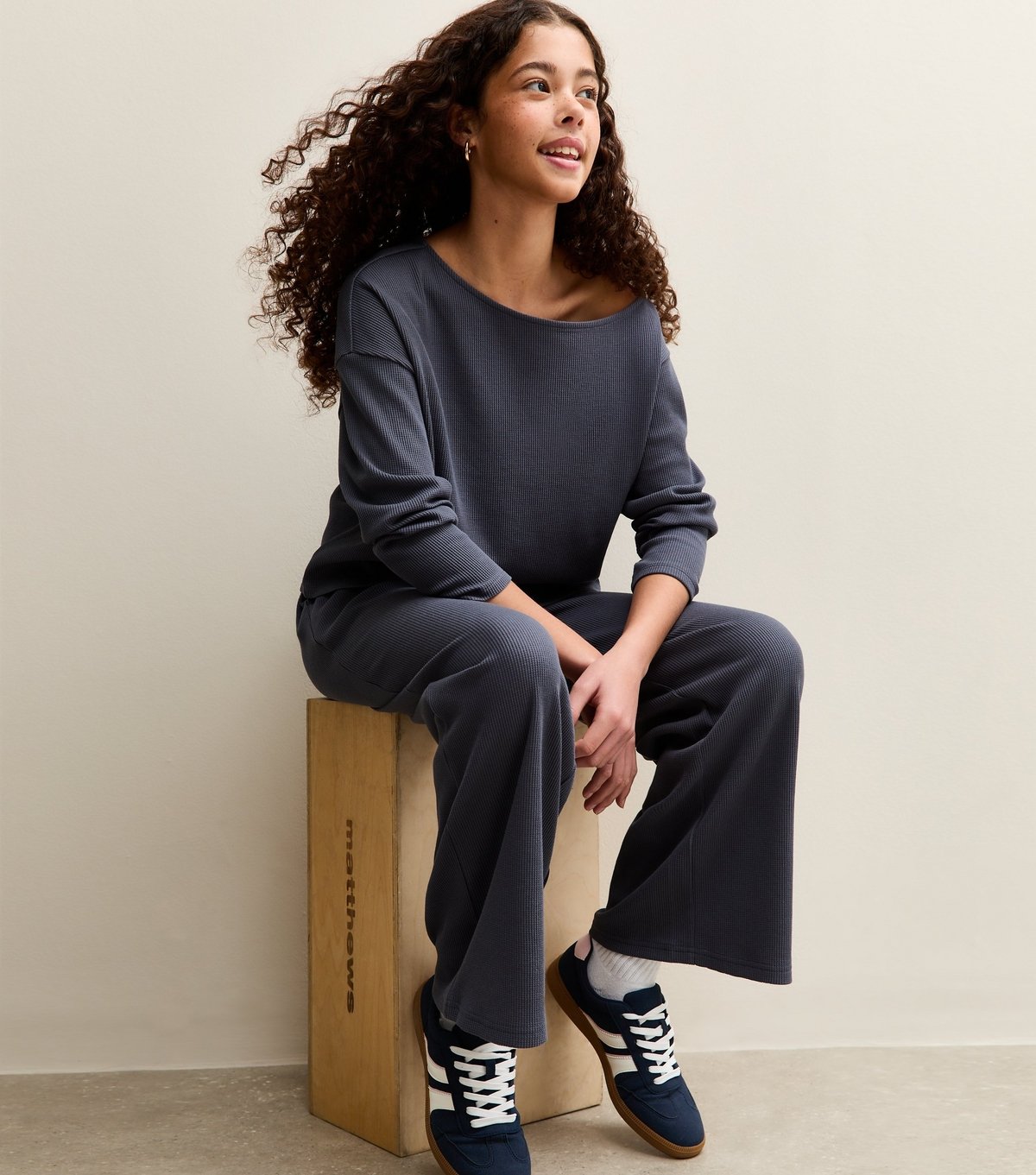 New Look Girls' Blue Waffle Off Shoulder Sweatshirt New Look - 3