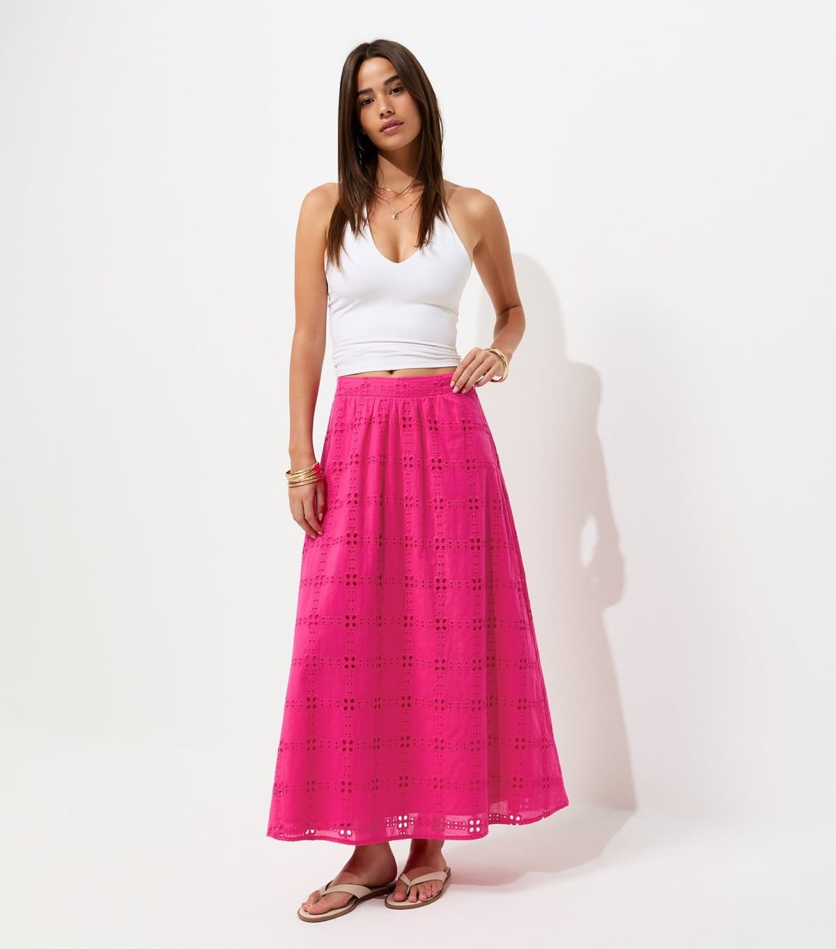 New Look Women's Pink Embroidered Cut Out Maxi Skirt New Look