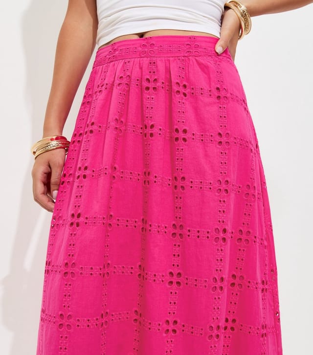 New Look Women's Pink Embroidered Cut Out Maxi Skirt New Look - 2