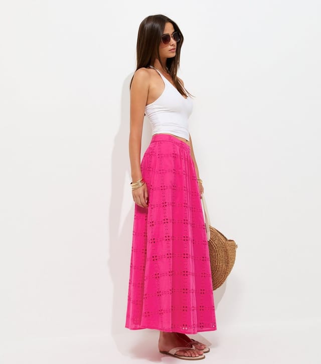 New Look Women's Pink Embroidered Cut Out Maxi Skirt New Look - 3