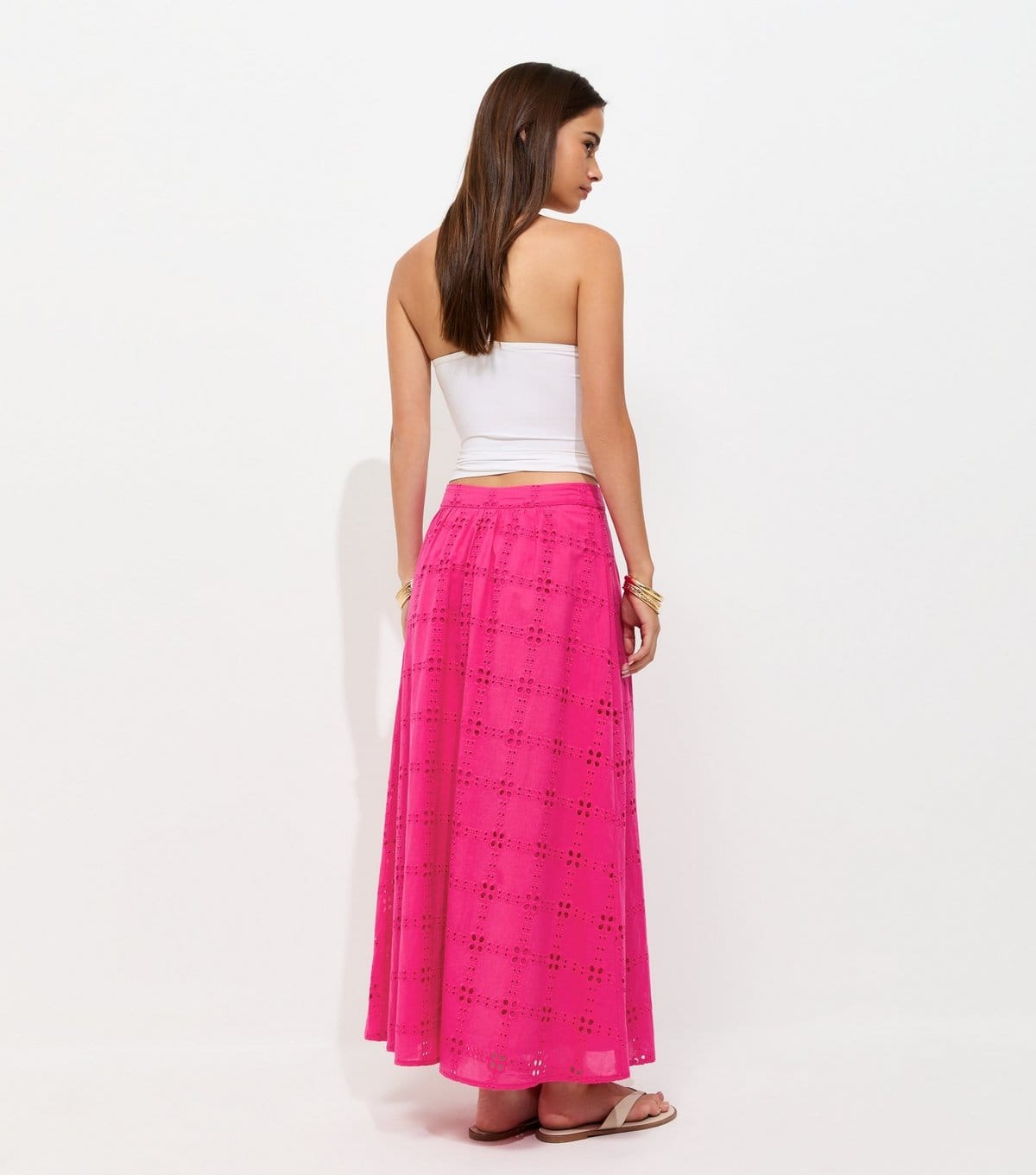 New Look Women's Pink Embroidered Cut Out Maxi Skirt New Look - 4