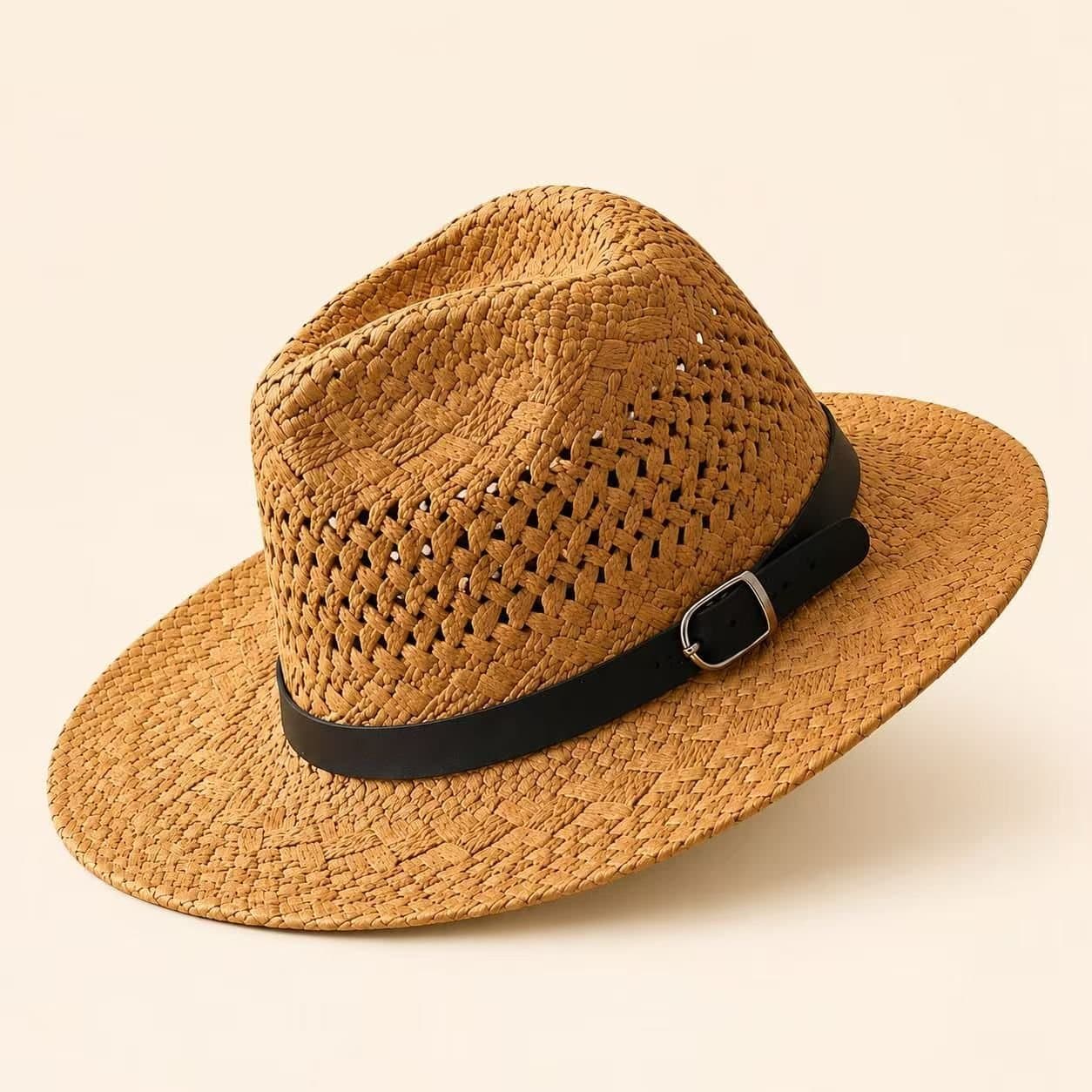 BluCore BluCore Brown Woven Straw Sun Hat with Adjustable Buckle