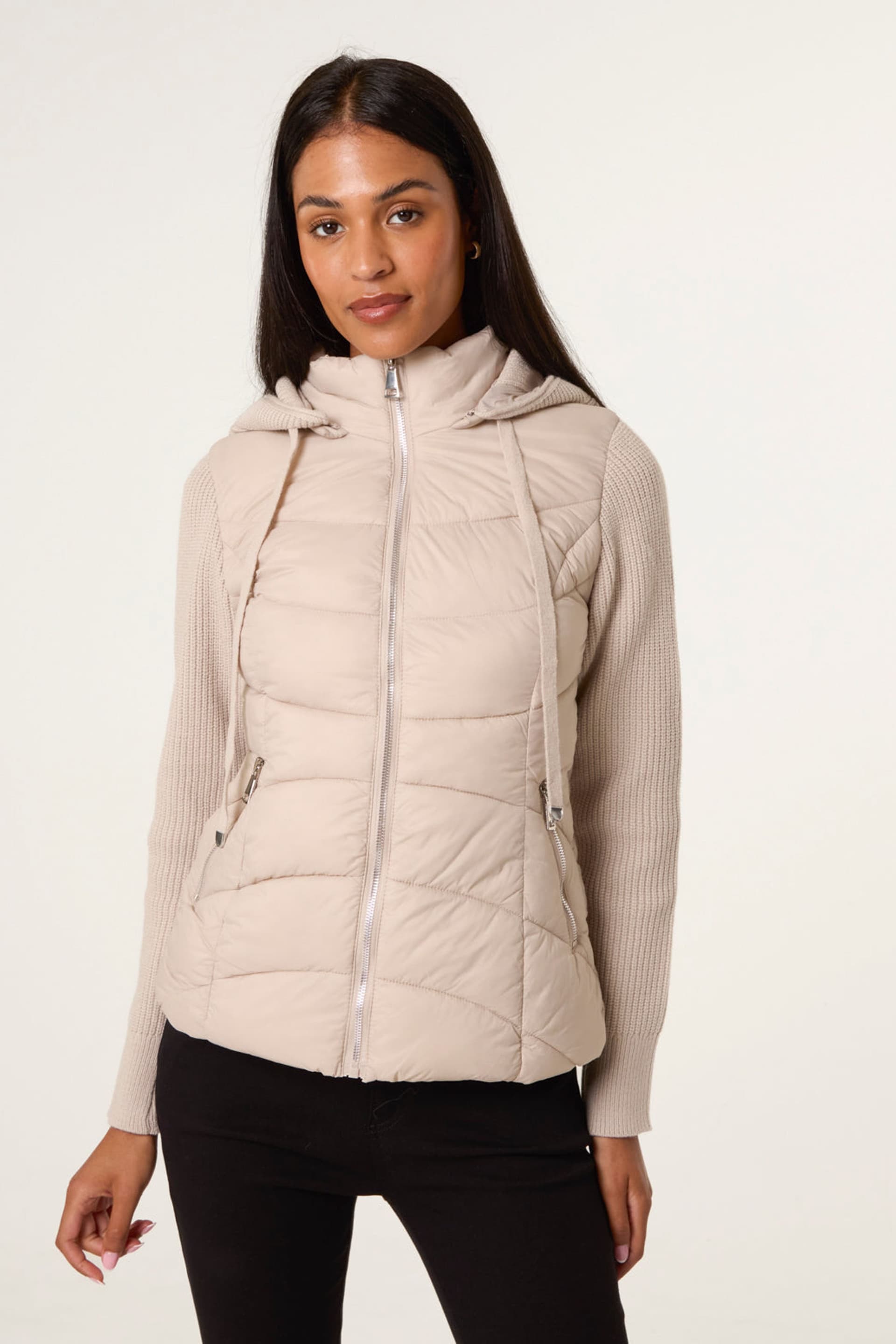 Blue Vanilla Blue Vanilla Women's Stone Knitted Sleeve Puffer Jacket