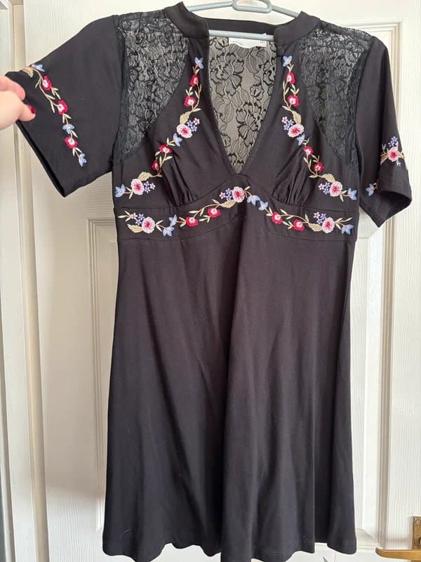 ASOS ASOS black embroidered and lace naked back party skater dress size 12 festival