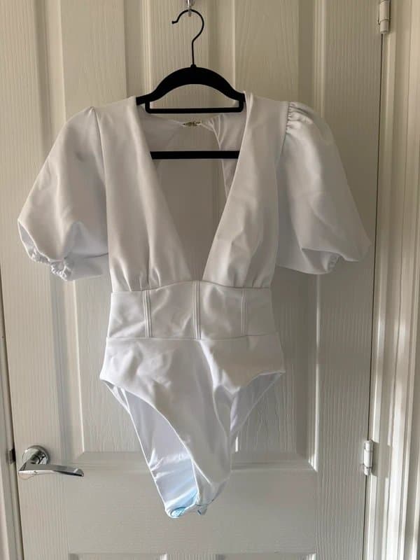 Asos luxe ASOS Luxe corsetted puff sleeve Swimsuit / Bodysuit - Size UK 10