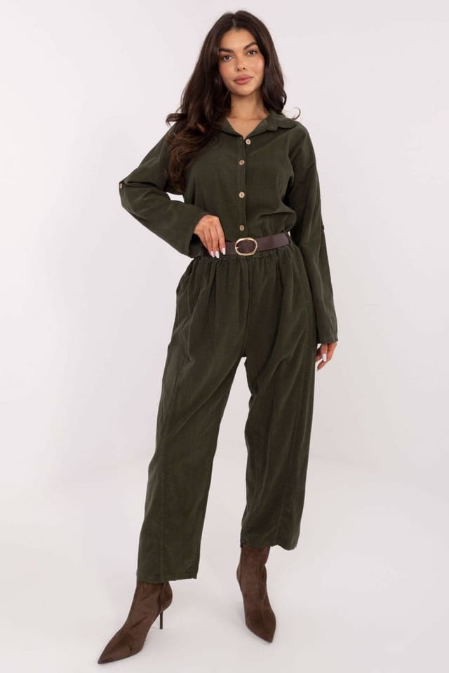 Love Lace Love Lace Women's Corduroy Button Down Long Sleeve Shirt in Green - 2