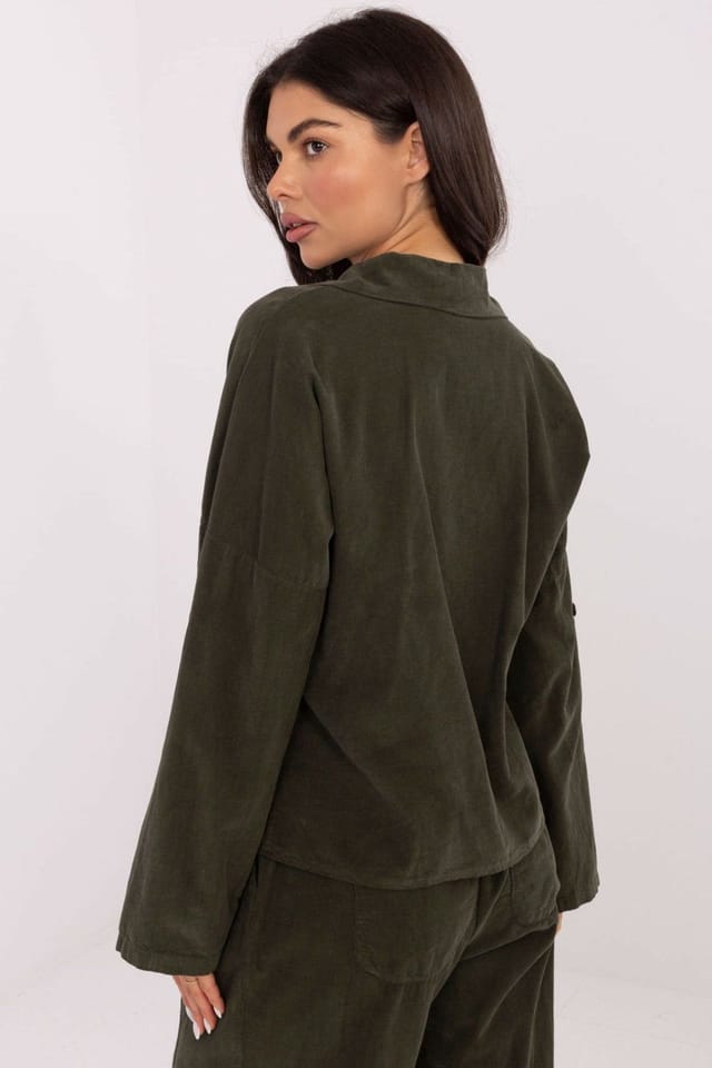Love Lace Love Lace Women's Corduroy Button Down Long Sleeve Shirt in Green - 3