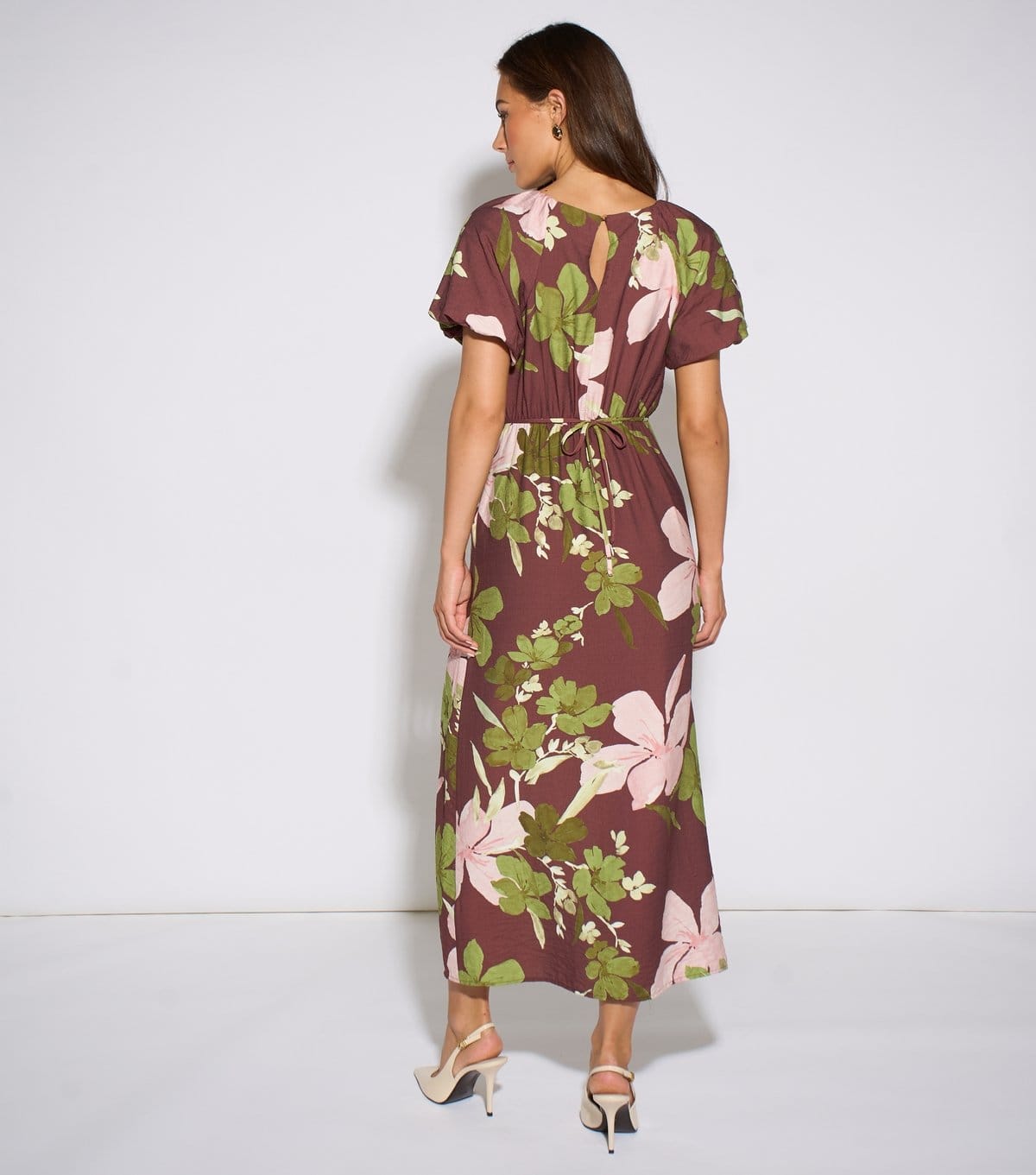 Gini London Women's Brown Floral Print Puff Sleeve Midi Dress Gini London New Look - 4