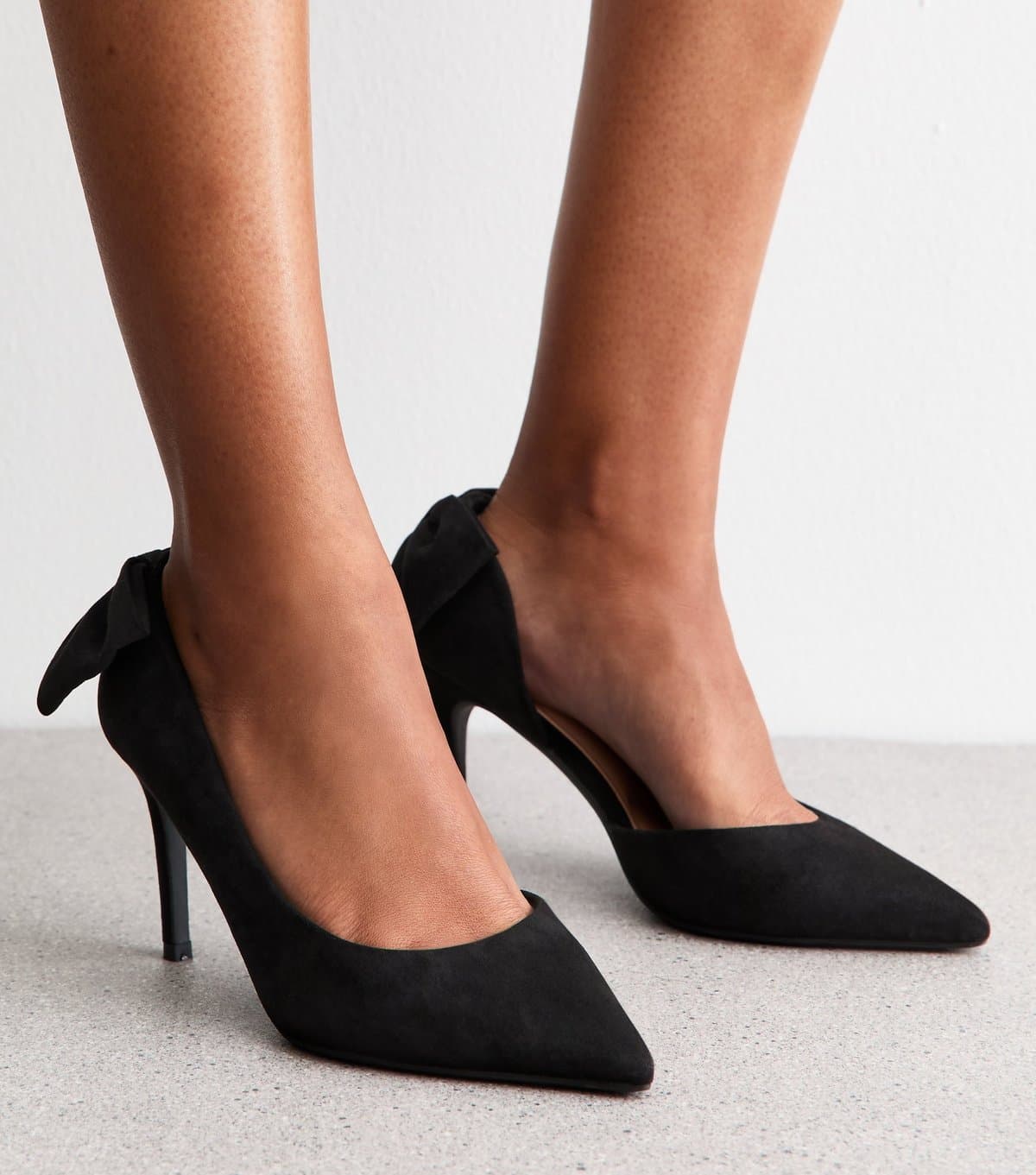 New Look Women's Wide Fit Black Faux Suede Bow Detail Court Shoes Vegan New Look