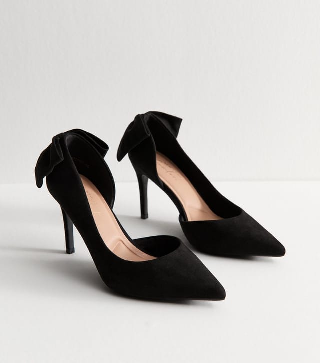 New Look Women's Wide Fit Black Faux Suede Bow Detail Court Shoes Vegan New Look - 2