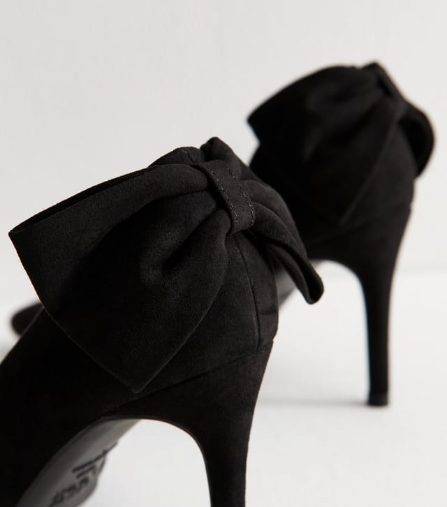 New Look Women's Wide Fit Black Faux Suede Bow Detail Court Shoes Vegan New Look - 3