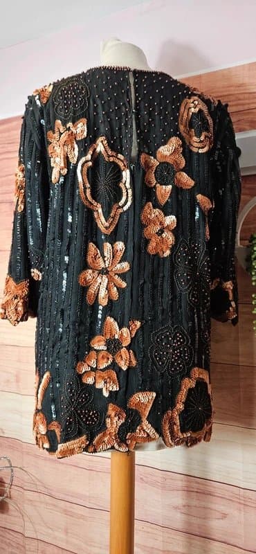 Frank Usher Insane vintage 100% silk beaded sequin top medium