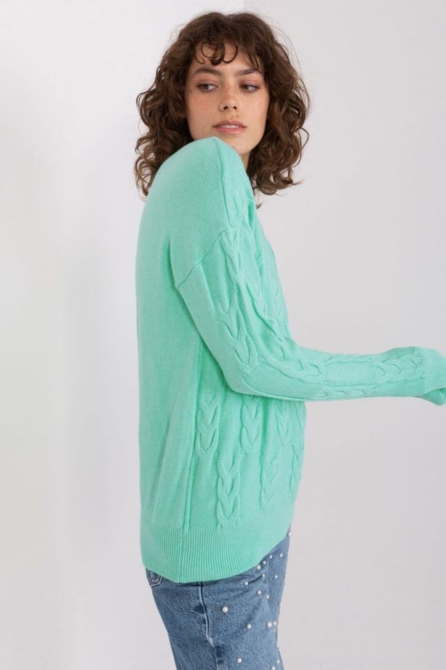 Love Lace Love Lace Women's Textured Pattern Round Neck Pullover Sweater in Green - 2