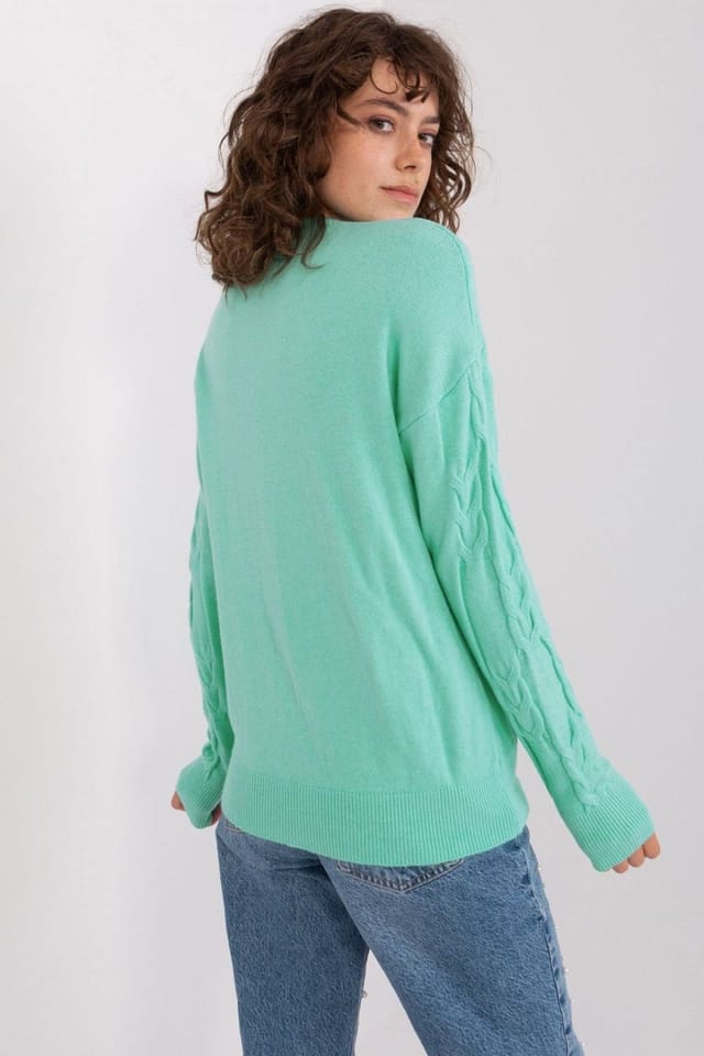 Love Lace Love Lace Women's Textured Pattern Round Neck Pullover Sweater in Green - 3