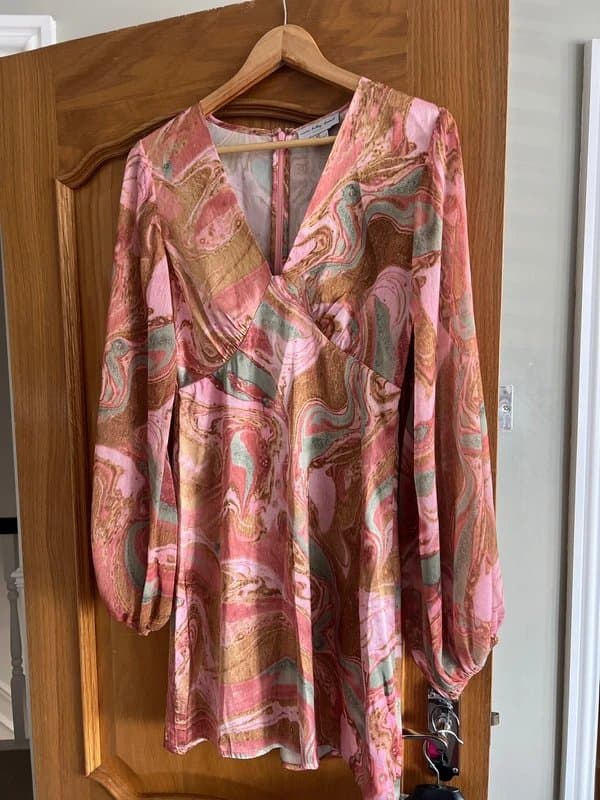 Never Fully Dressed Satin patterned chiffon sleeve dress