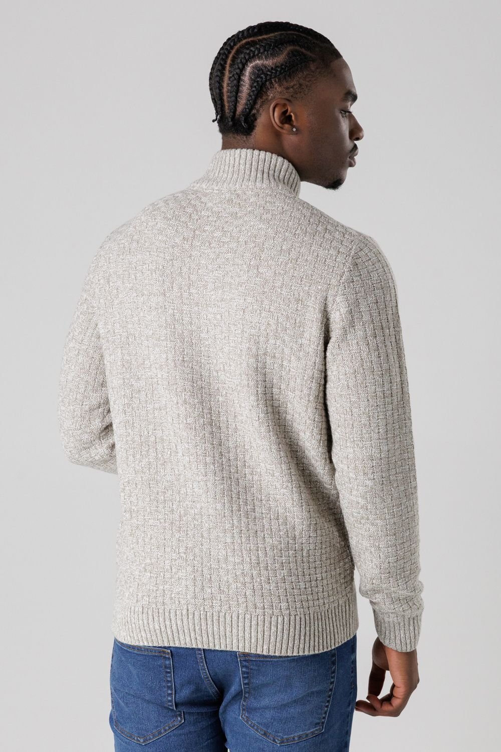 Tokyo Laundry Tokyo Laundry Men's Quarter Zip Basket Stitch Jumper in Natural - 2