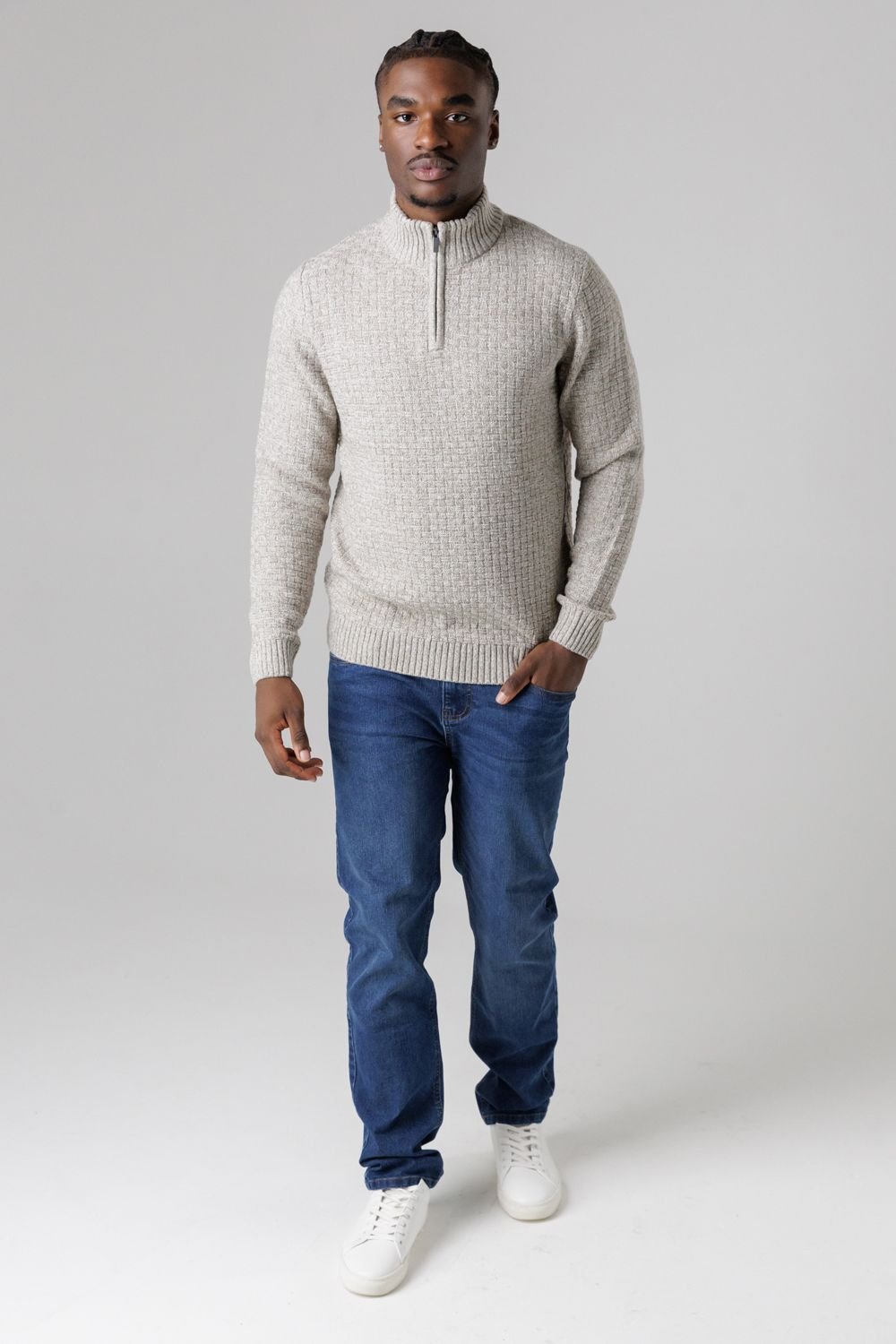 Tokyo Laundry Tokyo Laundry Men's Quarter Zip Basket Stitch Jumper in Natural - 3