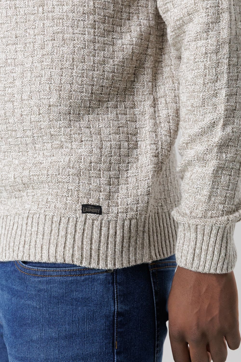 Tokyo Laundry Tokyo Laundry Men's Quarter Zip Basket Stitch Jumper in Natural - 4