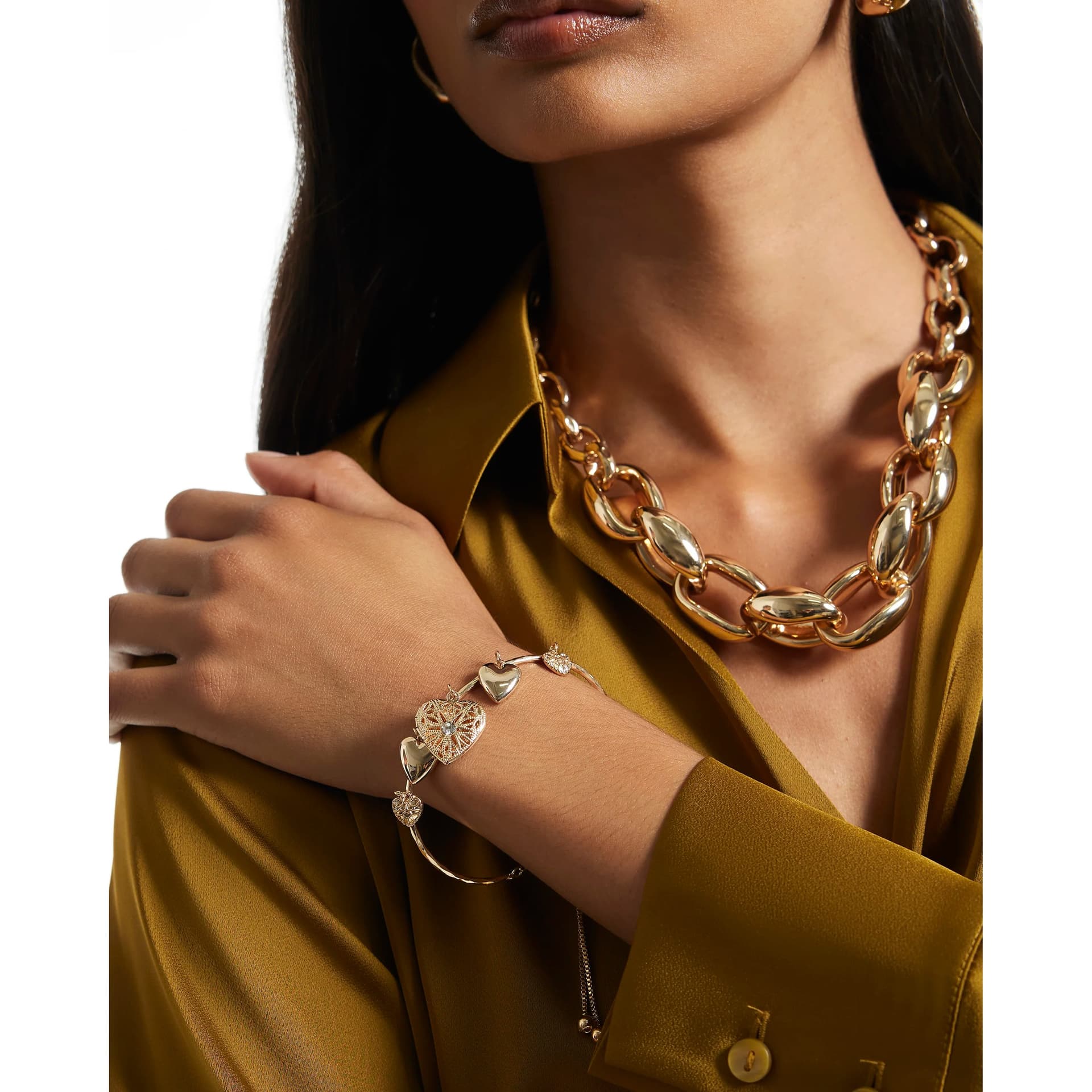 River Island River Island Womens Gold Heart Charm Tie Up Bangle