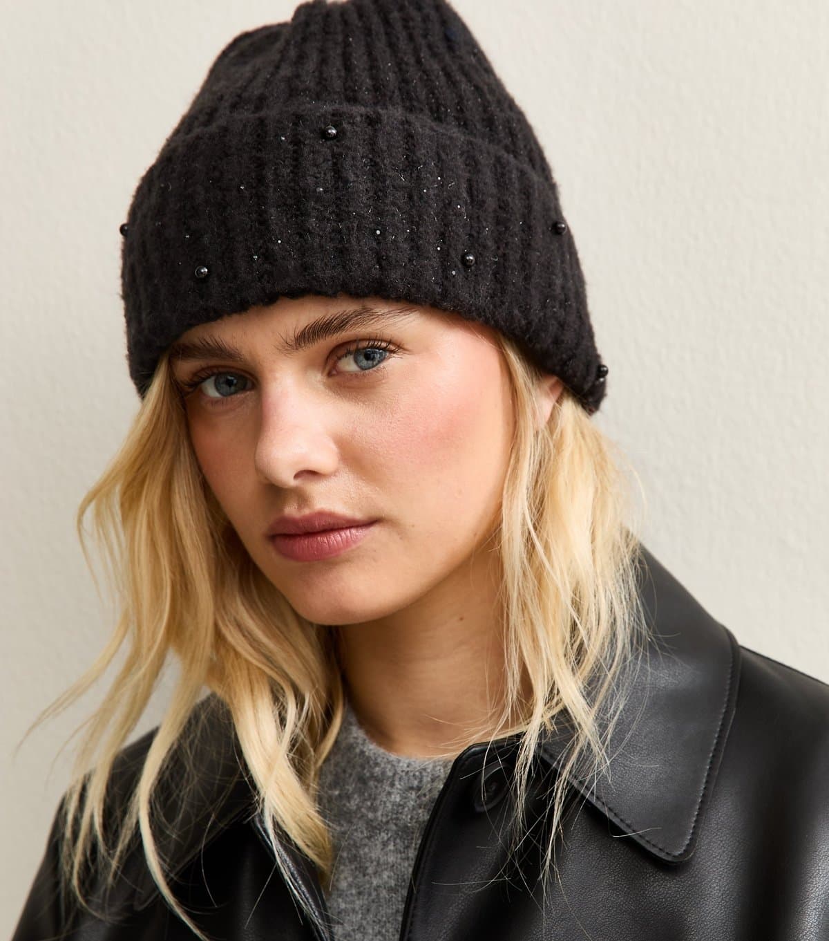 New Look New Look Black Bead Embellished Beanie
