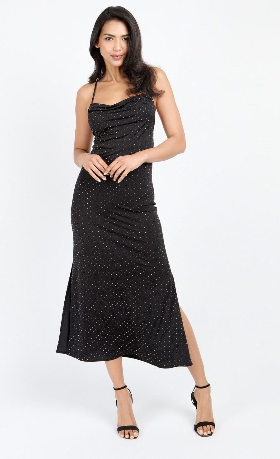 Little Mistress Little Mistress Women's Black Embellished Slinky Cowl Neck Midi Dress - 4