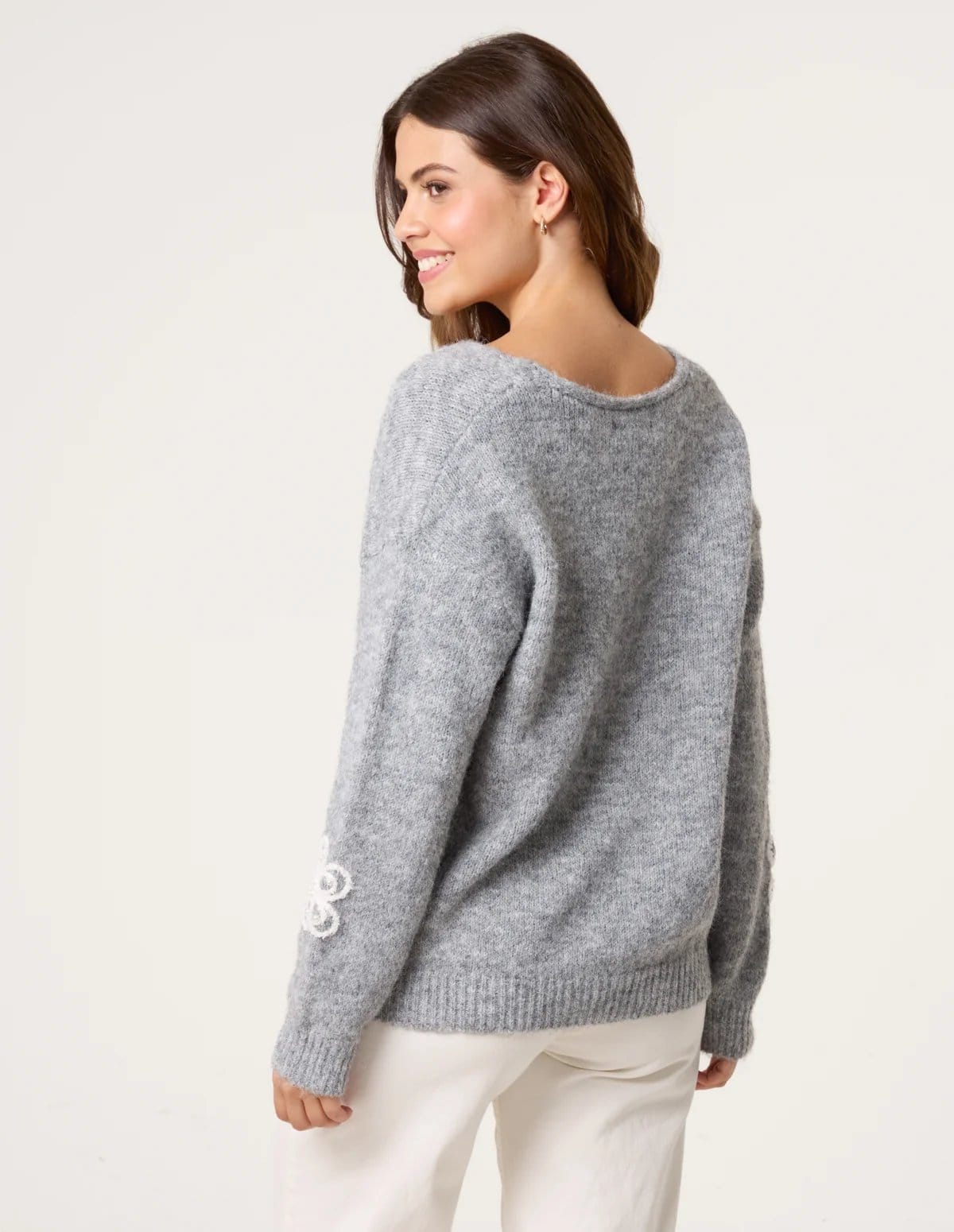 Blue Vanilla V Neck Flower And Pearl Jumper - 4