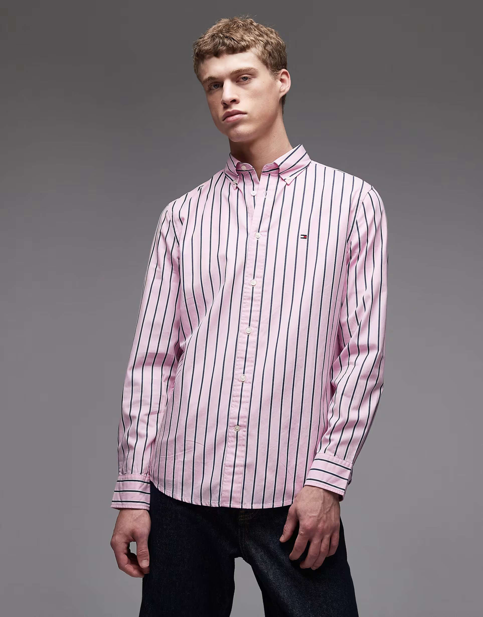 ASOS Tommy Hilfiger flex poplin shirt in pink stripe - 1