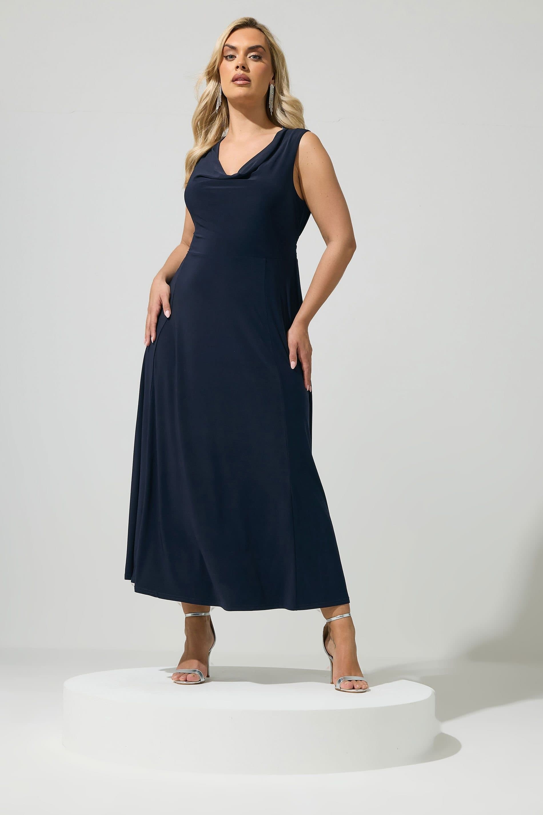 Yours Yours Women's Drape Front Midi Dress in Dark Navy