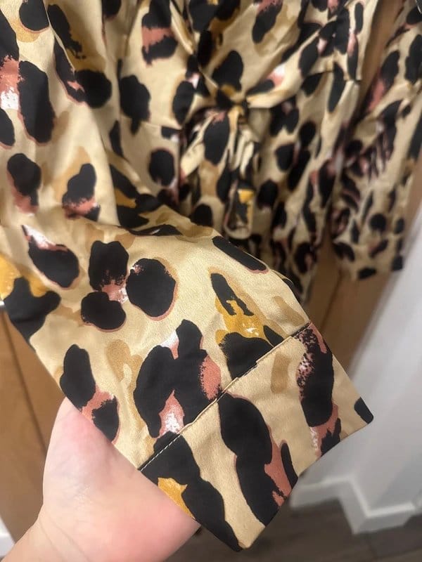 Leopard Beige & Black Satin Leopard Print Dress