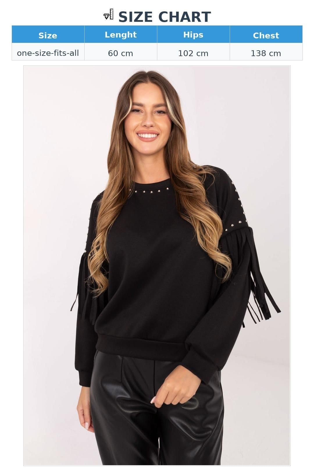 Love Lace Love Lace Women's Stud Trim Fringe Sleeve Casual Blouse in Black - 4