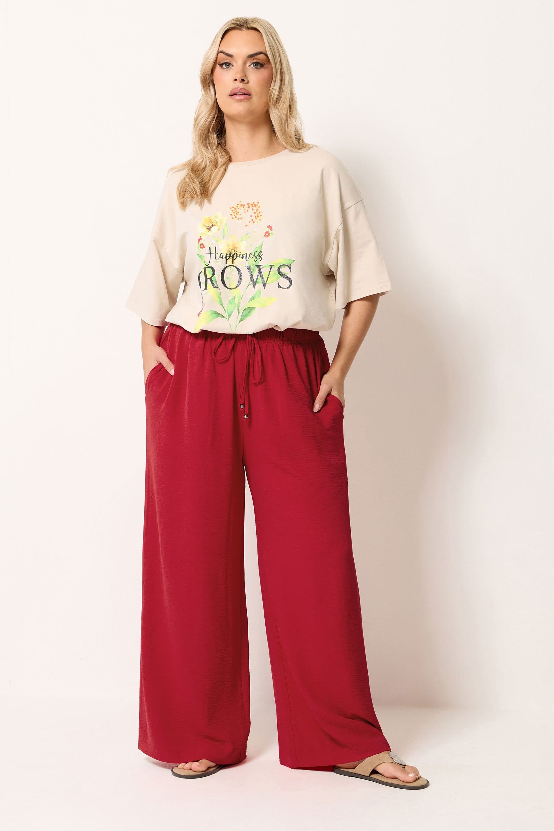 Yours Plus Size Red Washed Twill Trousers
