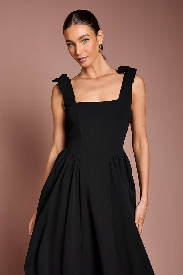 Coast Coast Women's Sleeveless Crepe Midi Dress With Bow Detail Straps in Black - 2