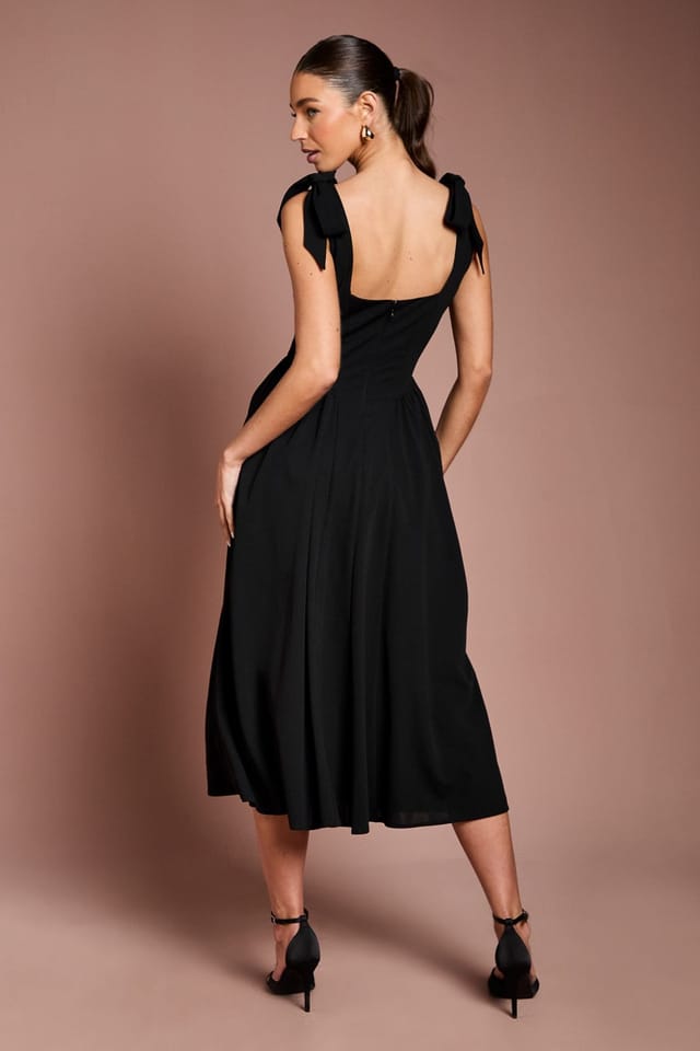 Coast Coast Women's Sleeveless Crepe Midi Dress With Bow Detail Straps in Black - 3