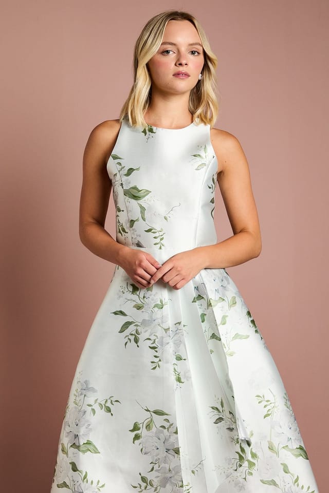 Coast Coast Women's Teen Printed Twill Waterfall Bridesmaid Dress in Sage - 2
