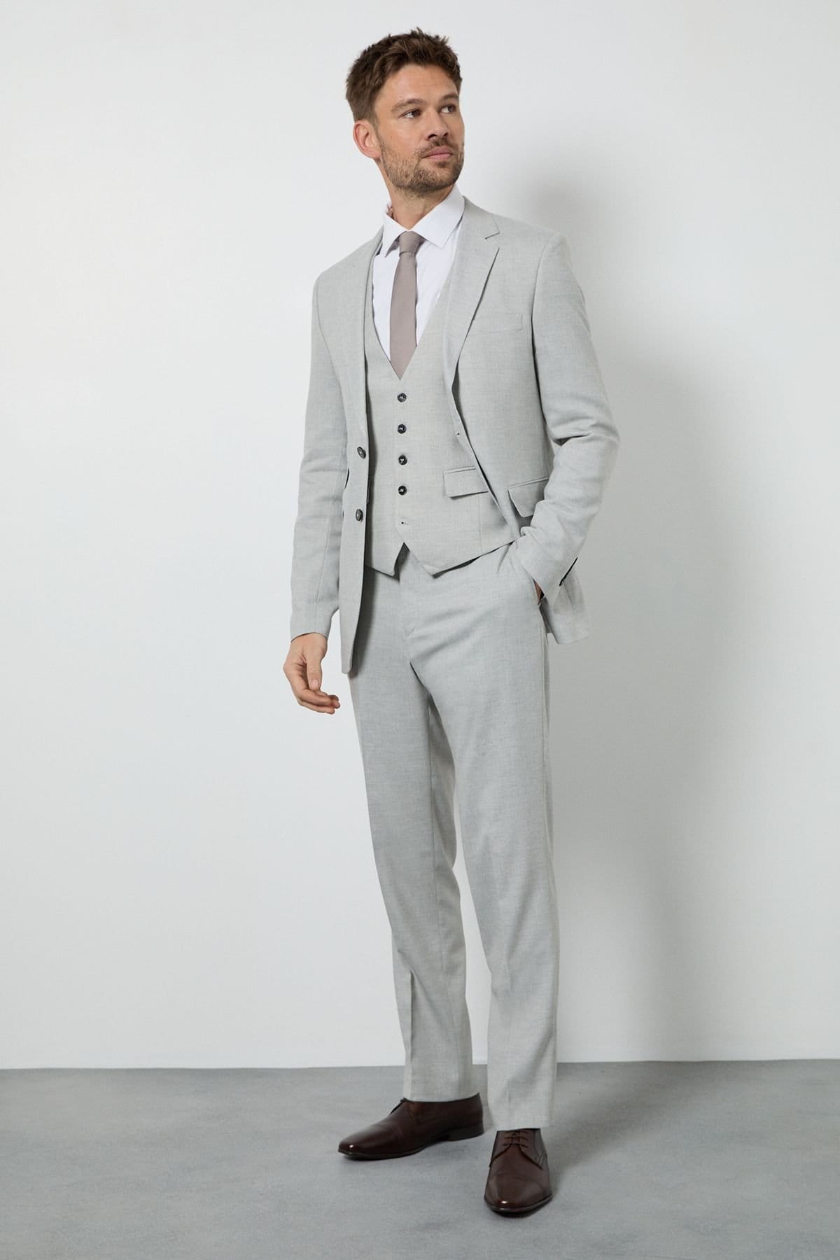Burton Men's Light Grey Tailored Fit Suit Trousers in Light Grey
