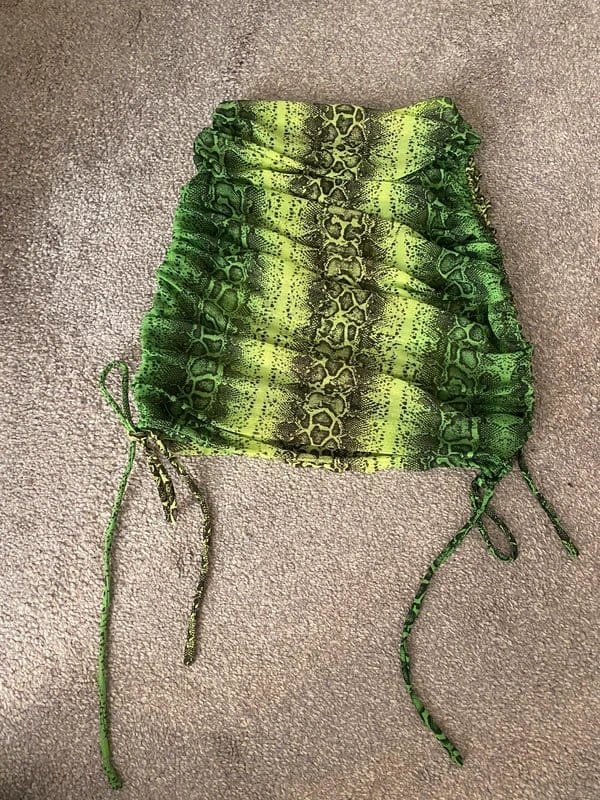 Oh Polly Neon Green Snake Print Ruched Side Mini Skirt