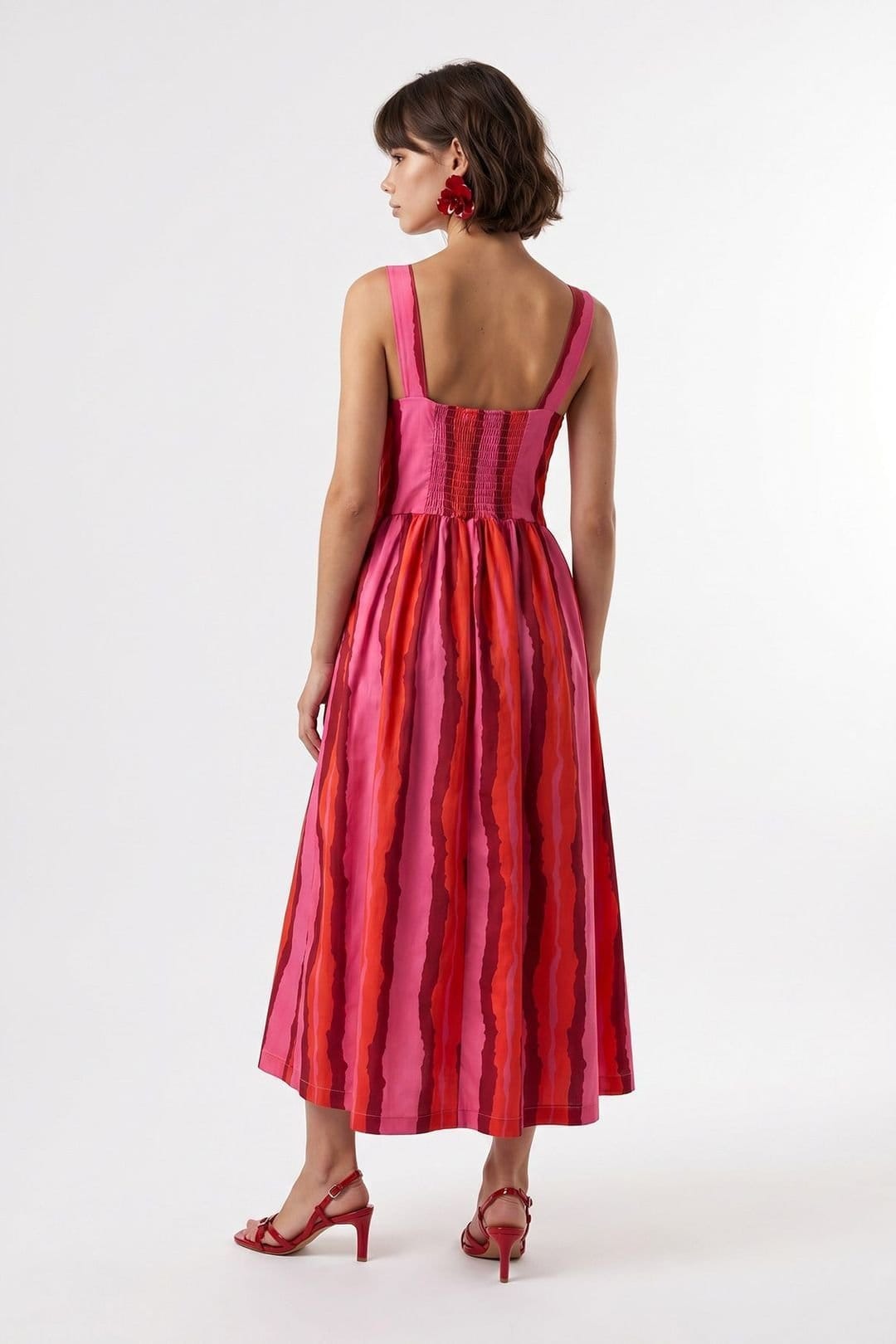 MixRay MixRay Women's Striped A-line Midi Dress With Tie Detail - 4
