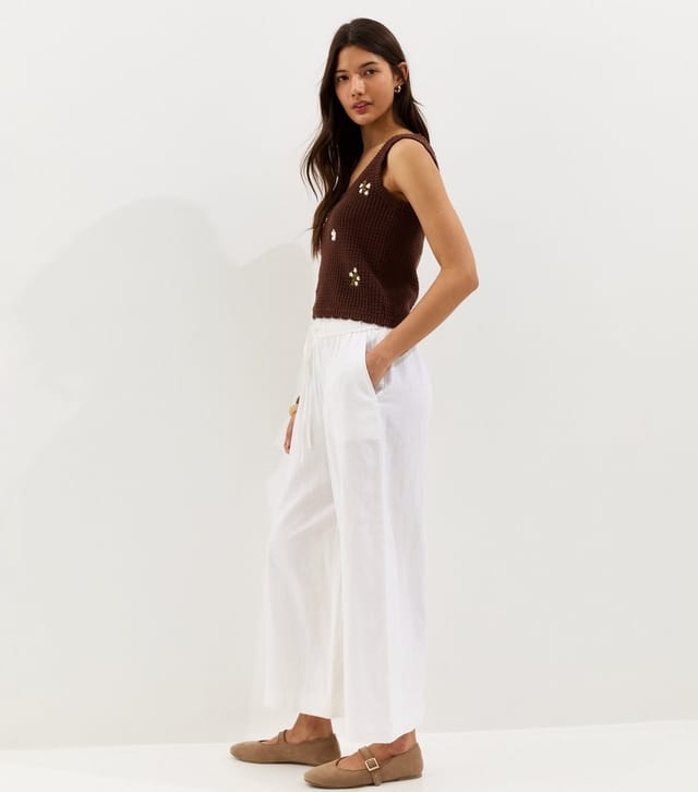 New Look Women's White Linen Blend Crop Trousers New Look - 3